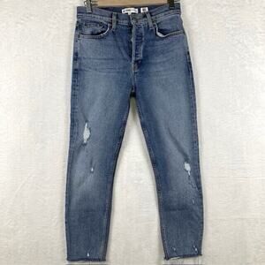 RE/Done Womens 26 Distressed High Rise Ankle Crop Stretch Jeans Pants Blue 90s